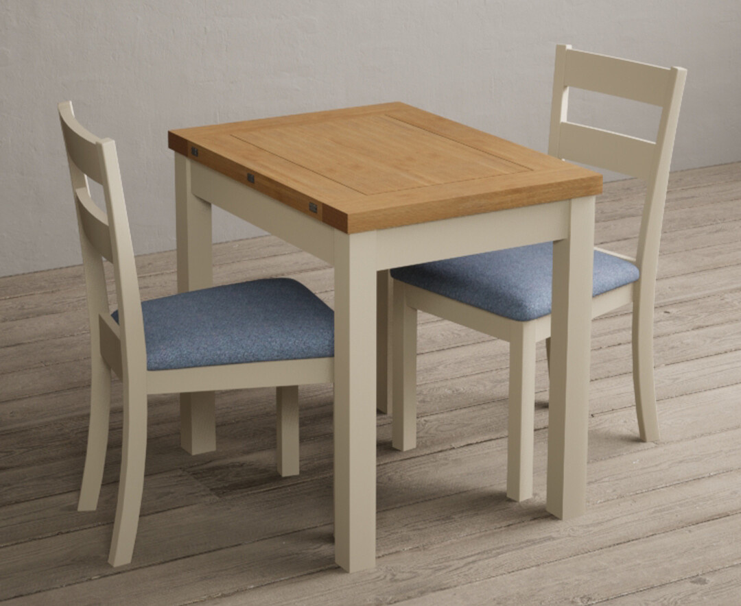 Extending Hadleigh Oak and Cream Painted Dining Table with 6 Blue Kendal Chairs