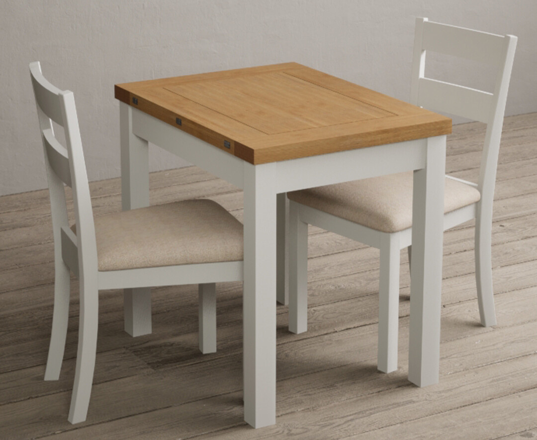 York 150cm Solid Oak Dining Table with 4 Light Grey York Chairs and 2 Oak Benches