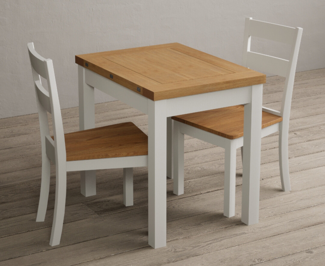 Extending Hadleigh Oak and Signal White Painted Dining Table with 6 Oak Kendal Chairs