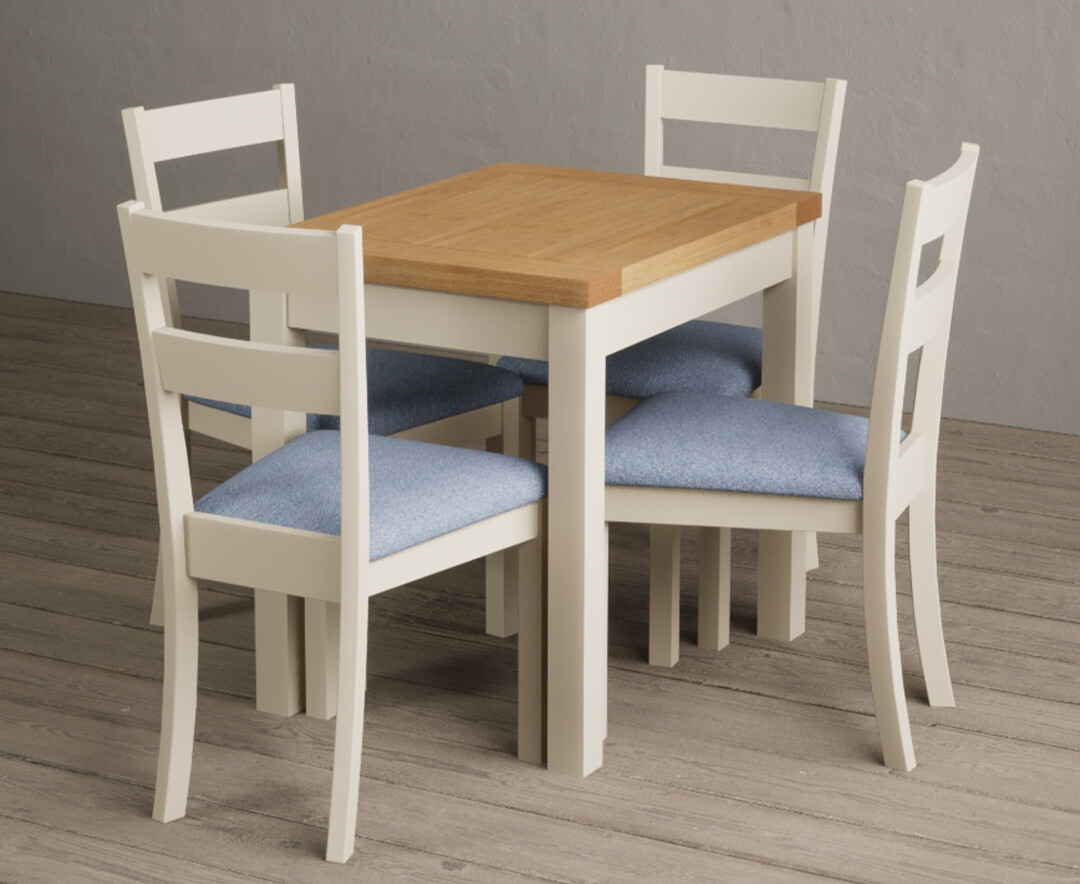 Extending Hadleigh Oak and Cream Painted Dining Table with 2 Blue Kendal Chairs
