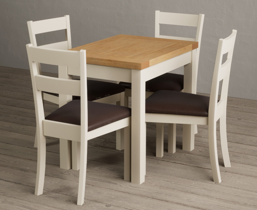 Extending Hadleigh Oak and Cream Painted Dining Table with 4 Linen Kendal Chairs
