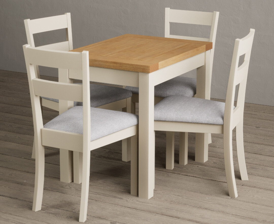 Extending Hadleigh Oak and Cream Painted Dining Table with 4 Oak Kendal Chairs