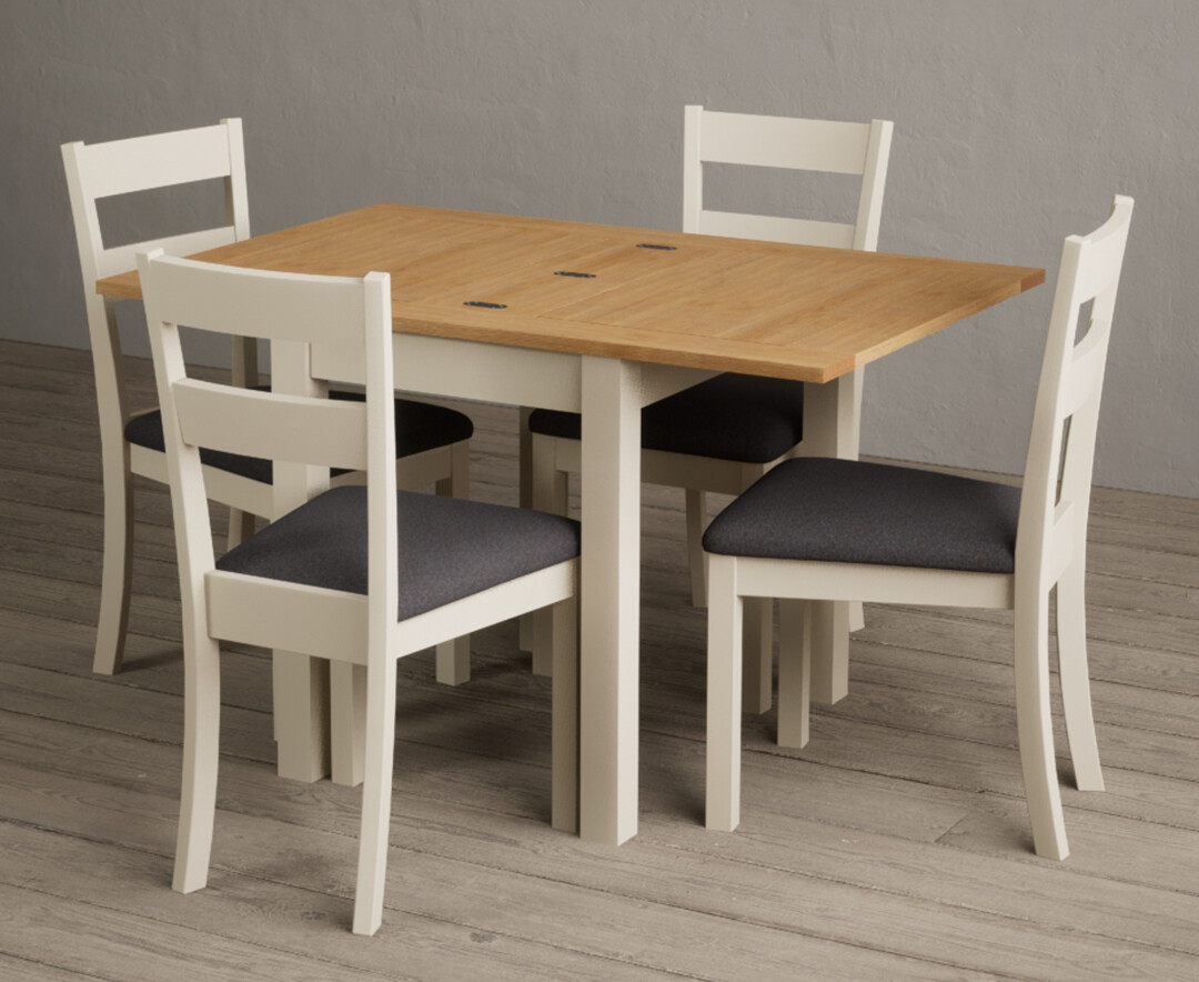 Extending Hadleigh Oak And Cream Painted Dining Table With 6 Blue Kendal Chairs