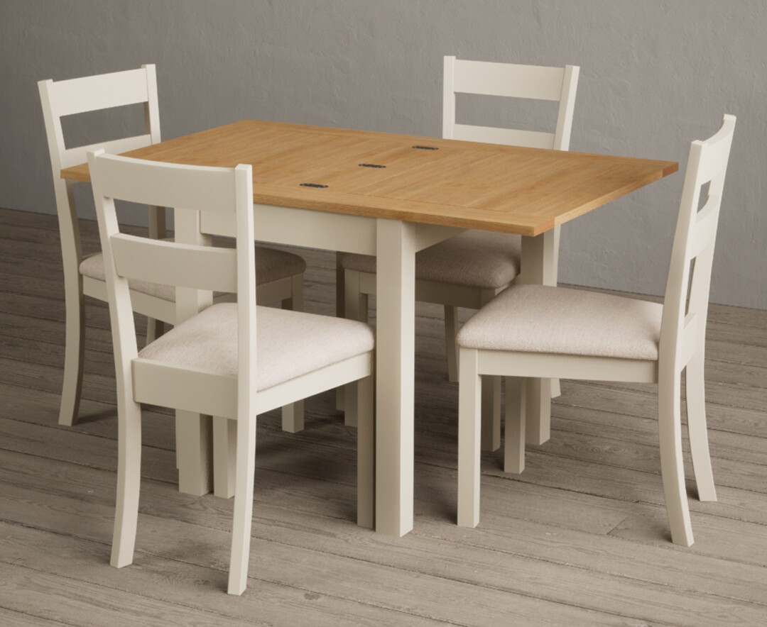 Extending Hadleigh Oak and Cream Painted Dining Table with 4 Blue Kendal Chairs