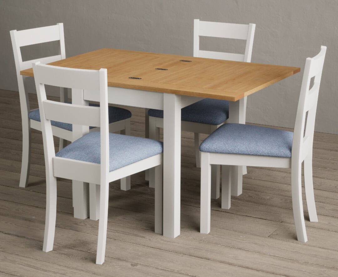 Extending Hadleigh Oak and Signal White Painted Dining Table with 4 Oak Kendal Chairs
