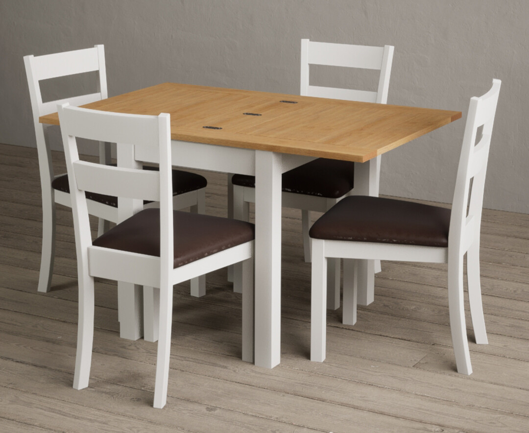 Extending Hadleigh Oak and Signal White Painted Dining Table with 2 Linen Kendal Chairs