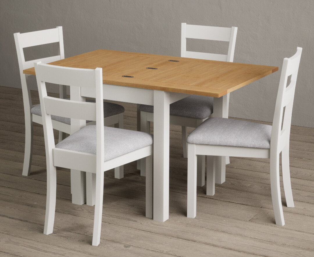 Extending Hadleigh Oak and Signal White Painted Dining Table with 2 Brown Kendal Chairs