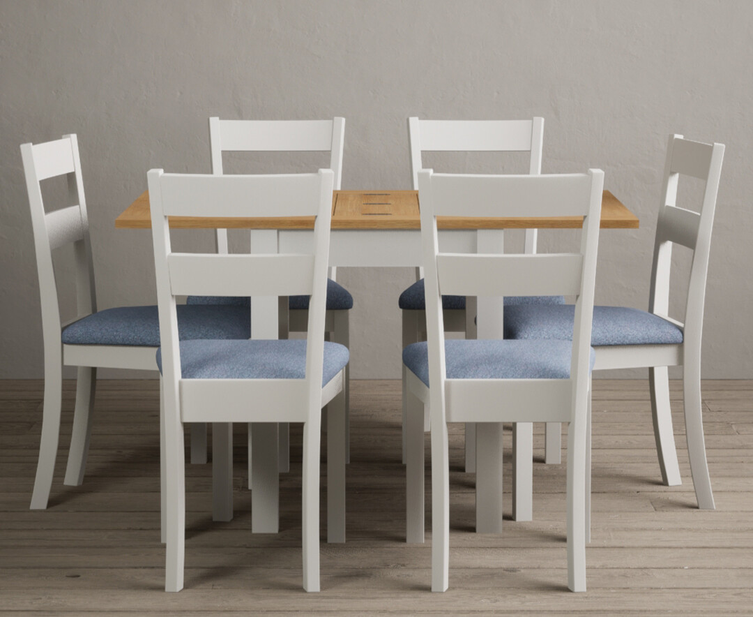 Extending Hadleigh Oak and Signal White Painted Dining Table with 4 Charcoal Grey Kendal Chairs