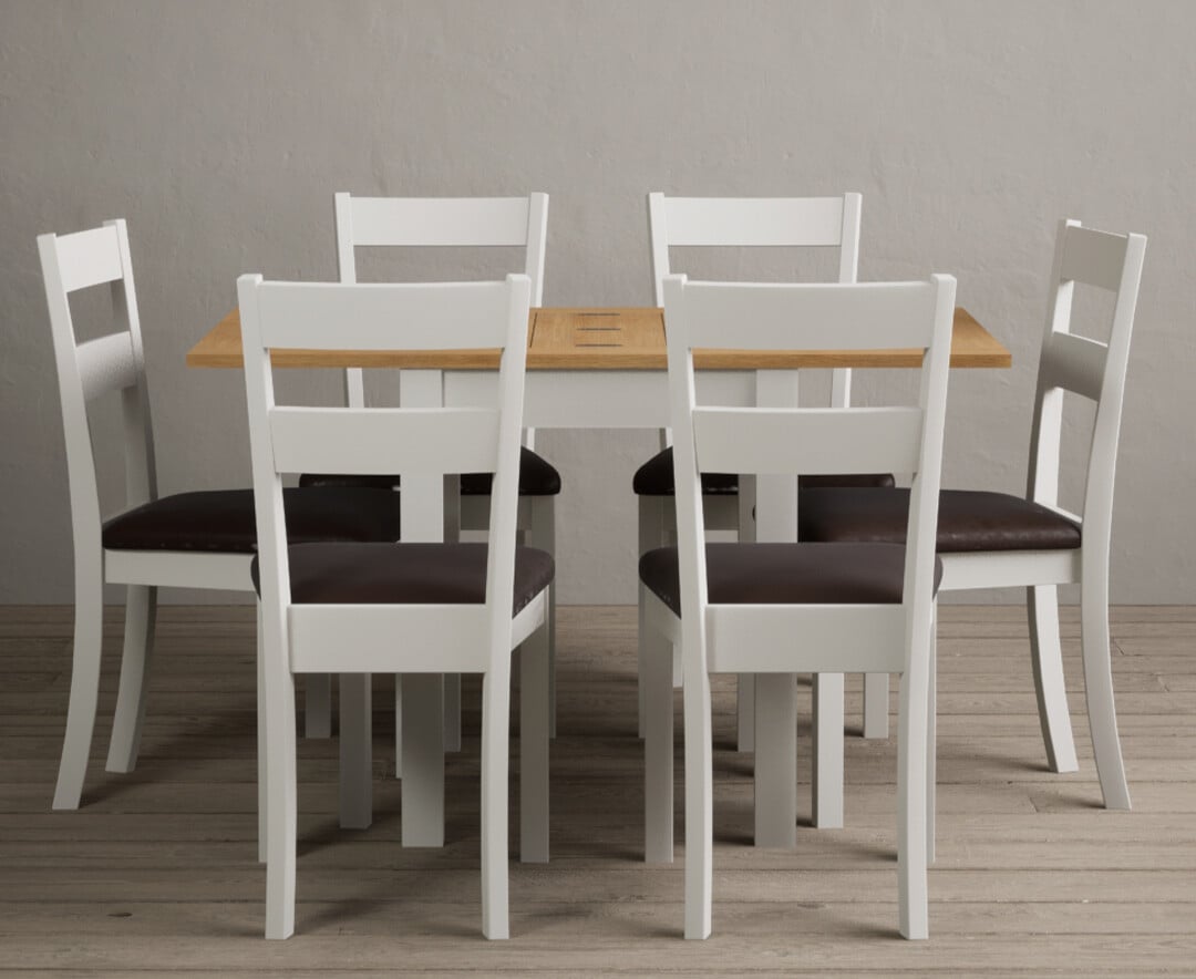 Extending Hadleigh Oak and Signal White Painted Dining Table with 4 Charcoal Grey Kendal Chairs