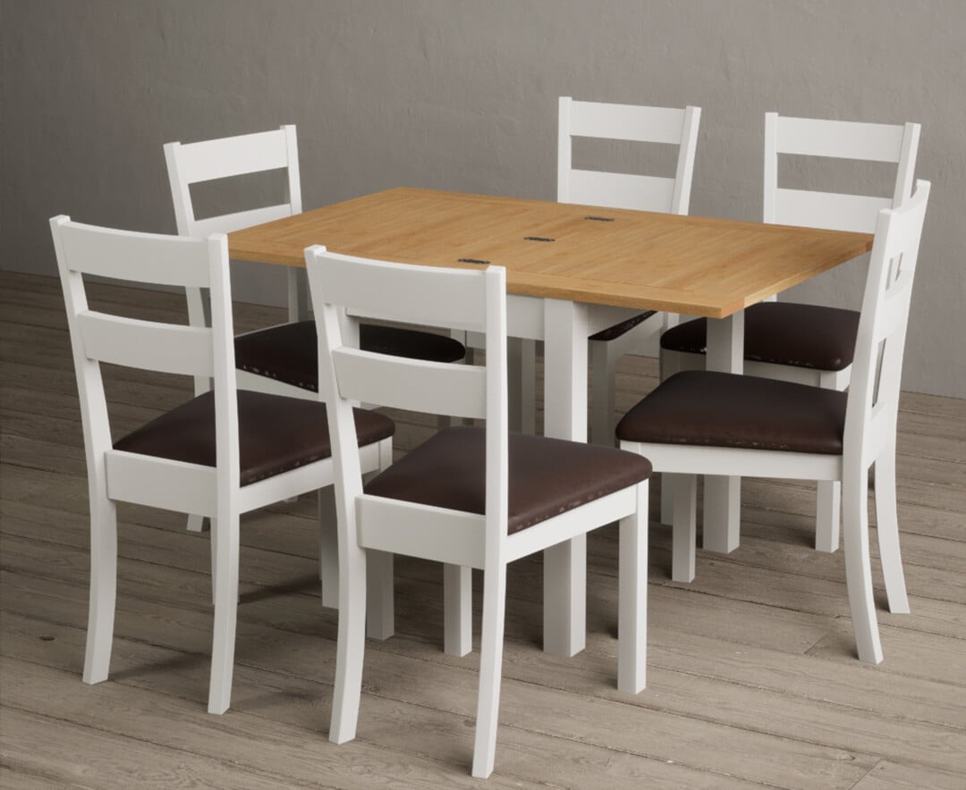Extending Hadleigh Oak and Signal White Painted Dining Table with 4 Charcoal Grey Kendal Chairs