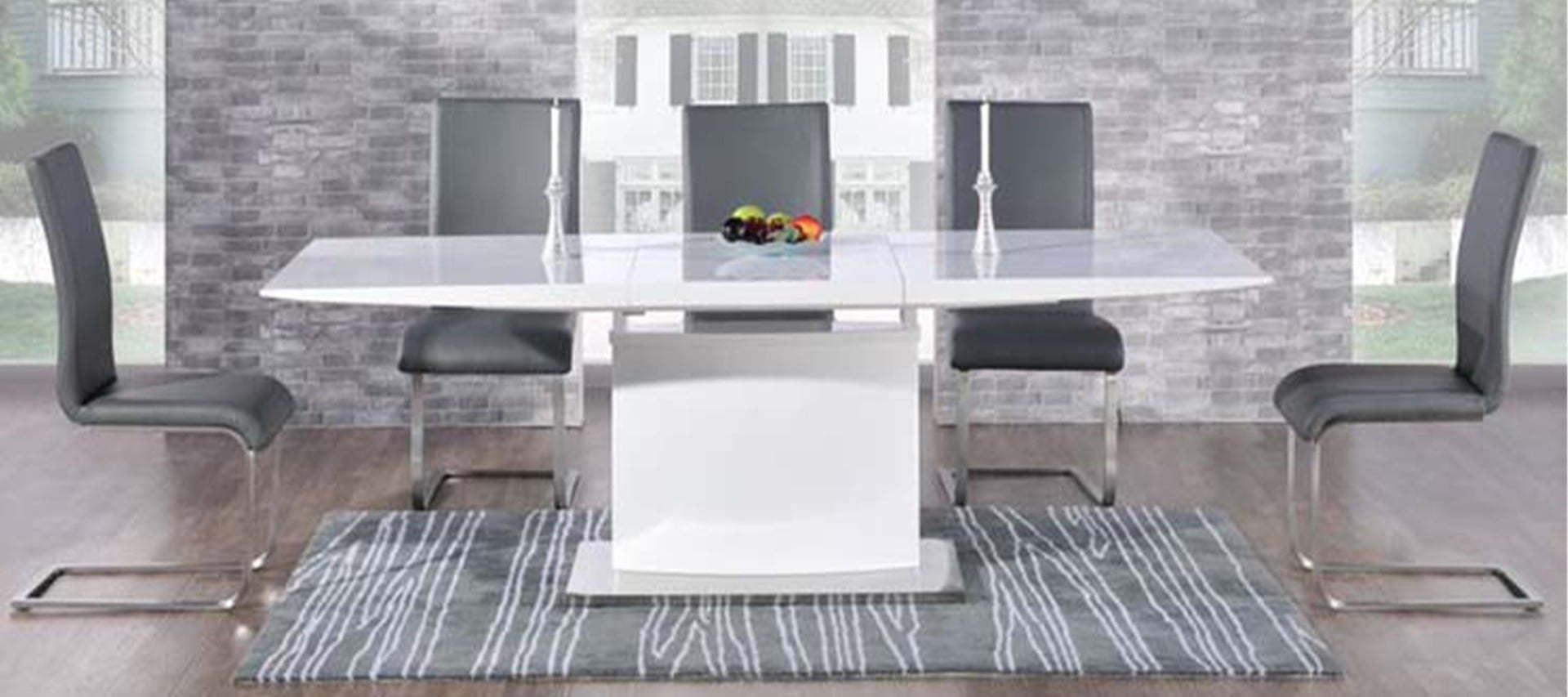 Extending Alessio 160cm White High Gloss Dining Table with Austin
