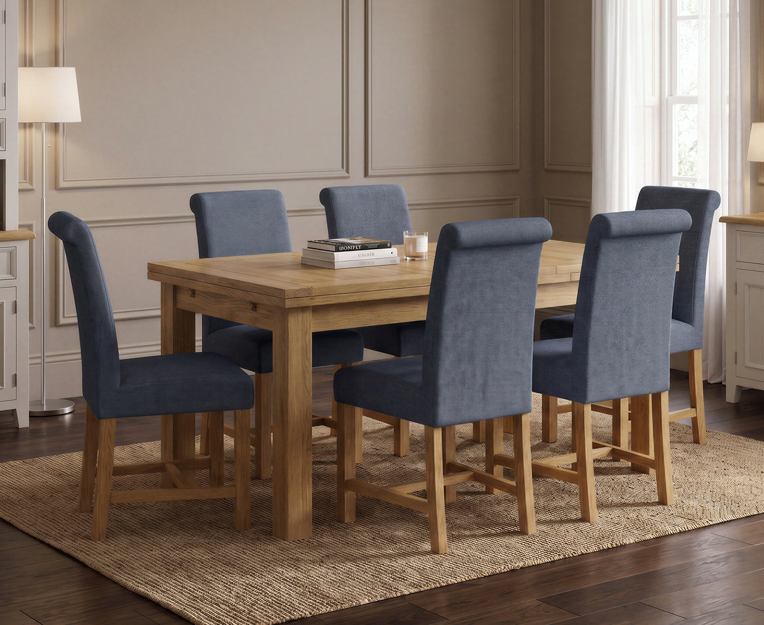 Colby 200cm Oval White Marble Dining Table with 6 Grey Lorenzo Chairs