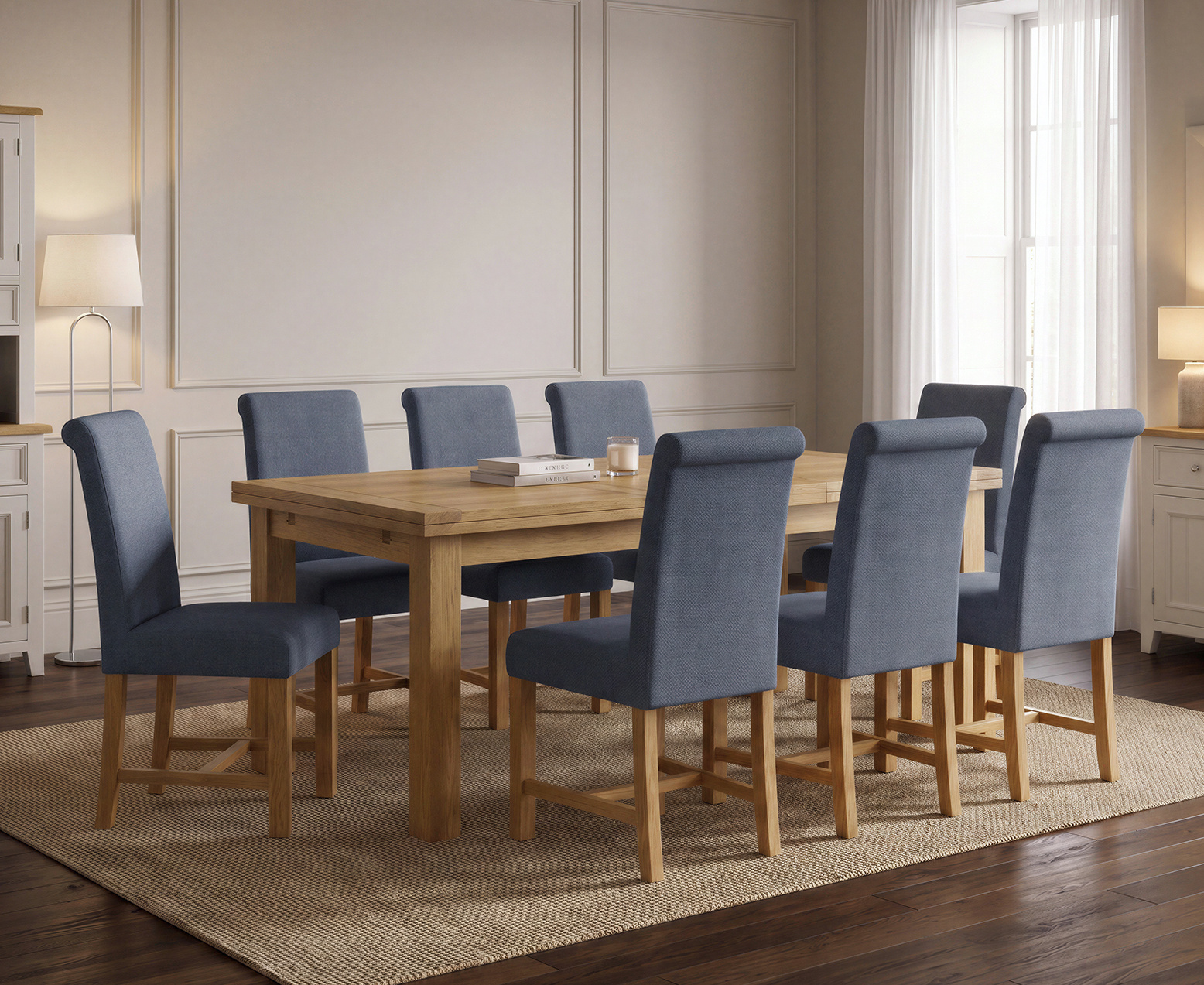 Colby 200cm Oval White Marble Dining Table with 6 Grey Lorenzo Chairs