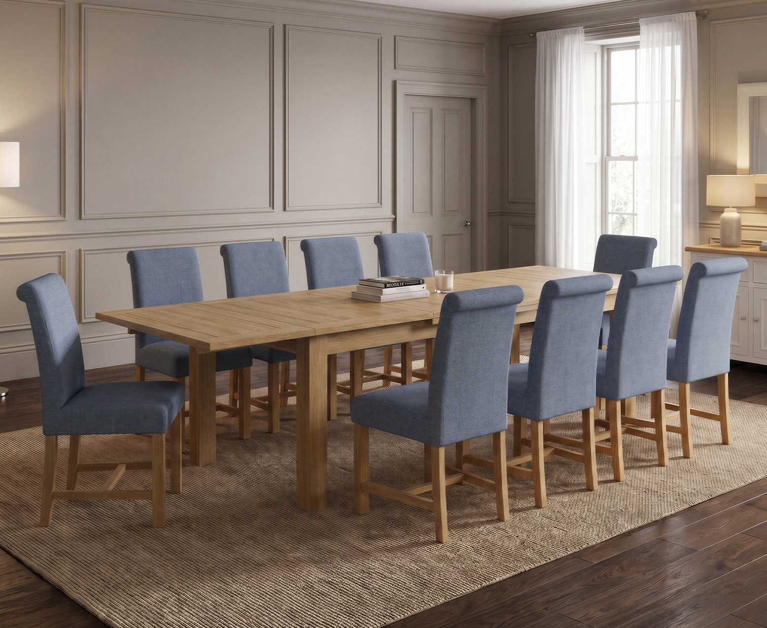 Colby 200cm Oval White Marble Dining Table with 6 Grey Lorenzo Chairs