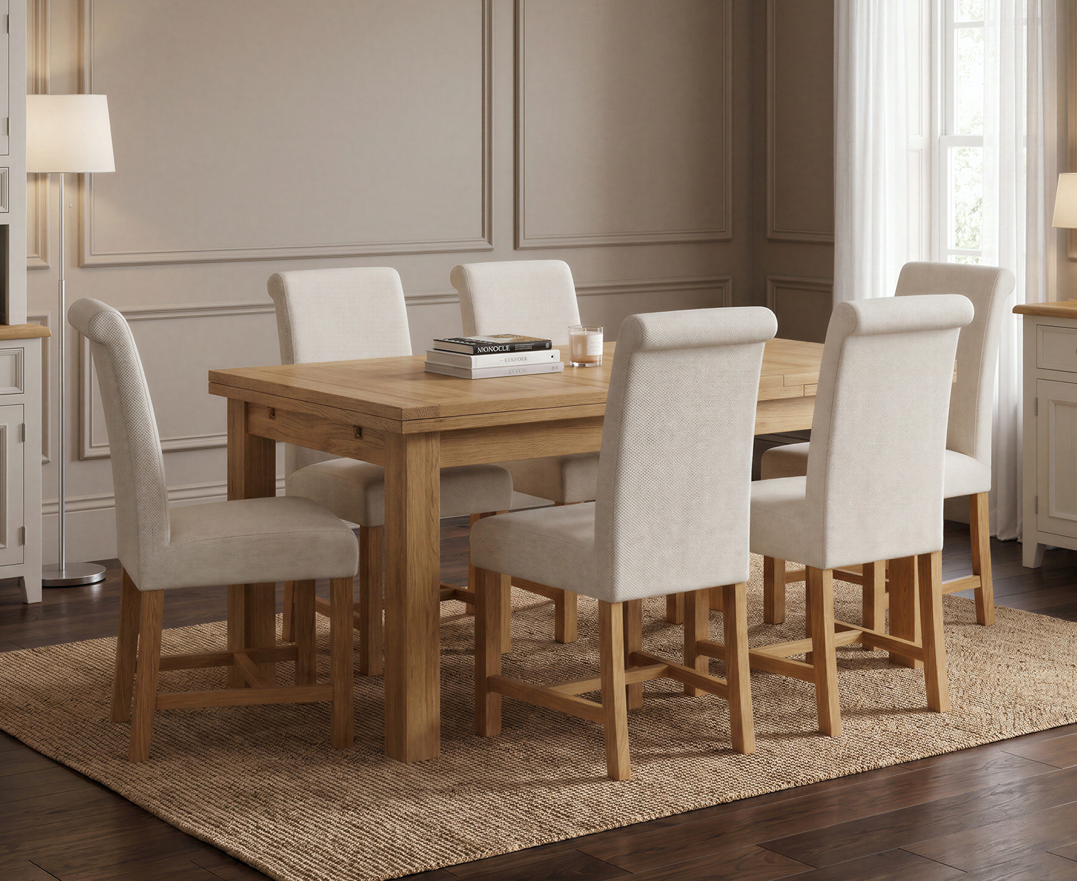 Colby 200cm Oval White Marble Dining Table with 6 Grey Lorenzo Chairs