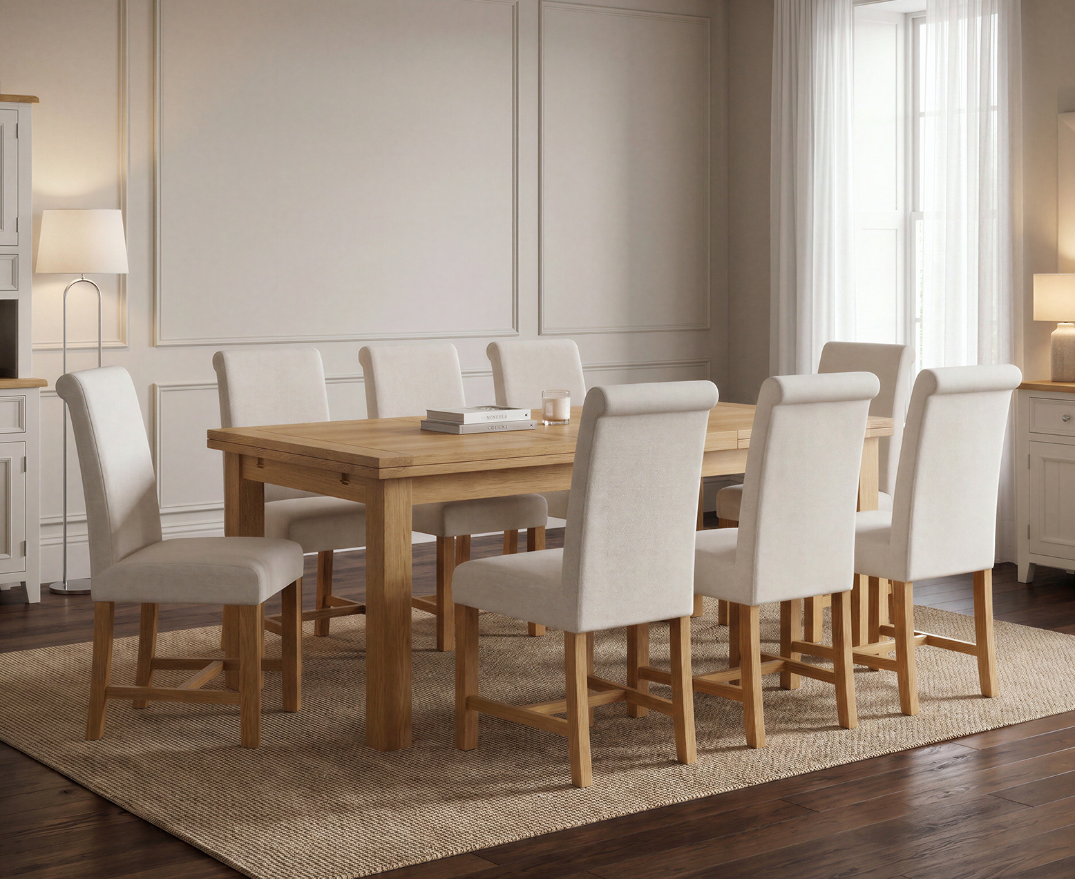 Colby 200cm Oval White Marble Dining Table with 6 Grey Lorenzo Chairs