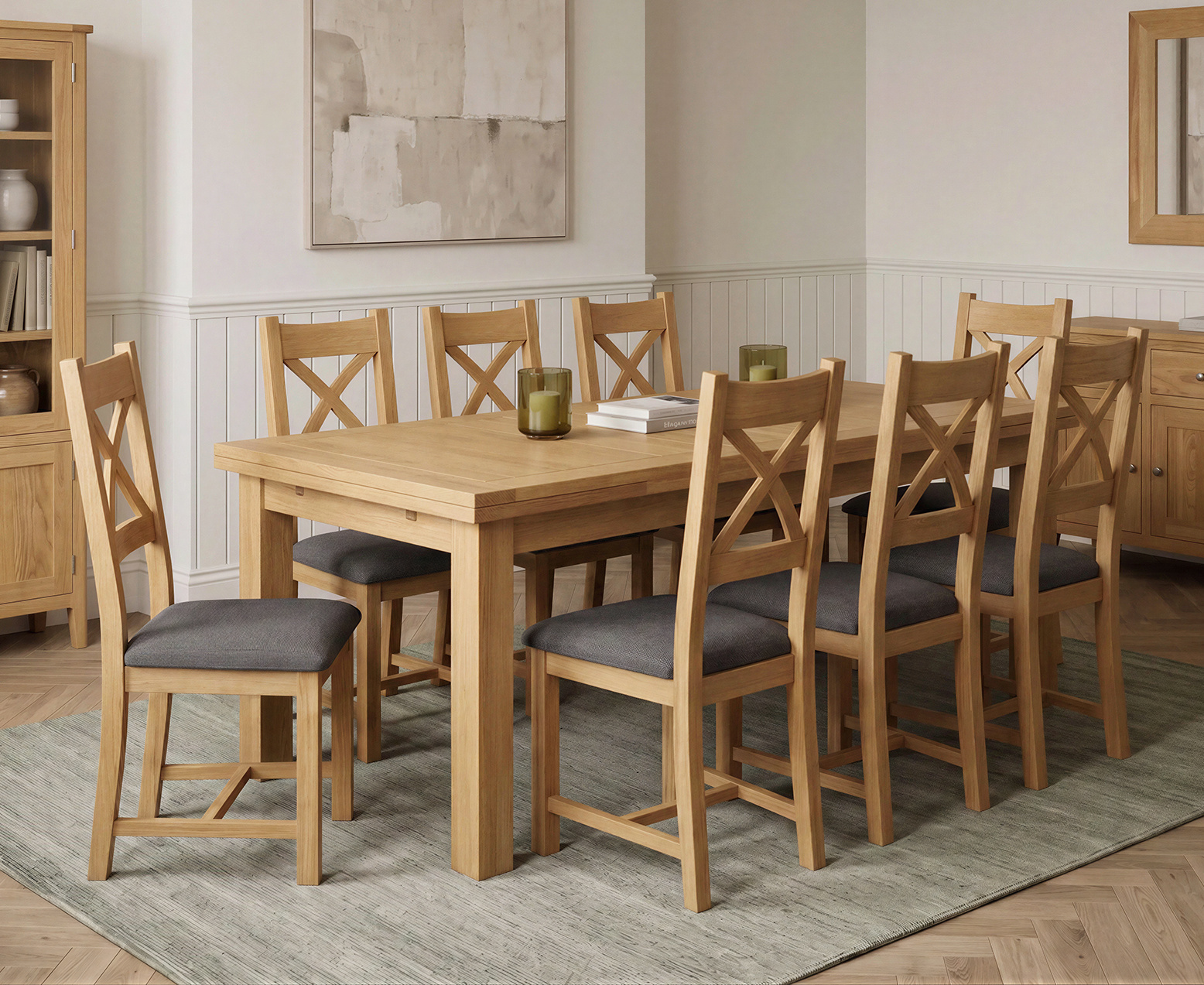 Colby 200cm Oval White Marble Dining Table with 6 Grey Lorenzo Chairs