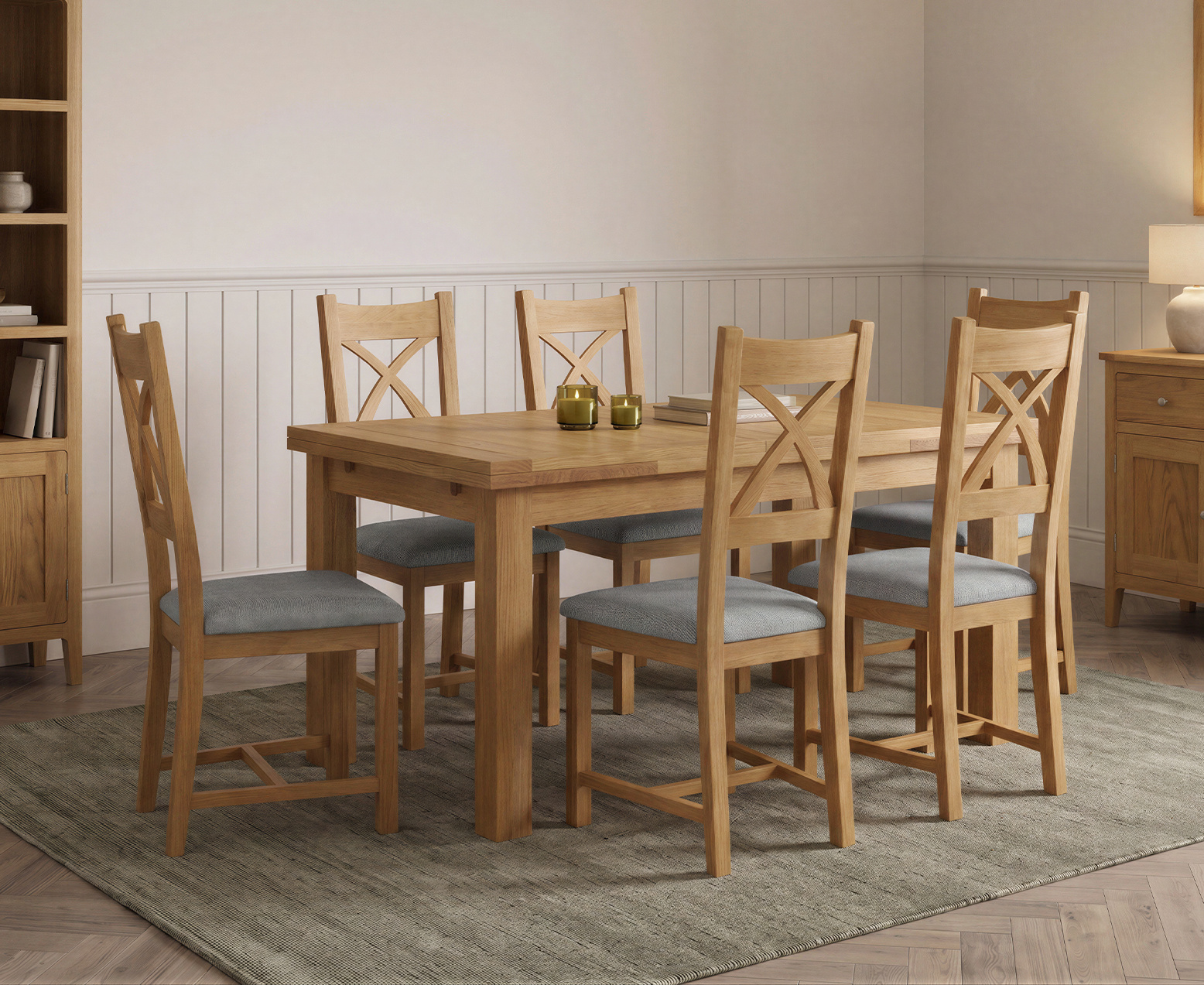 Bernini 110cm Glass Dining Table with 4 Grey Vigo Chairs