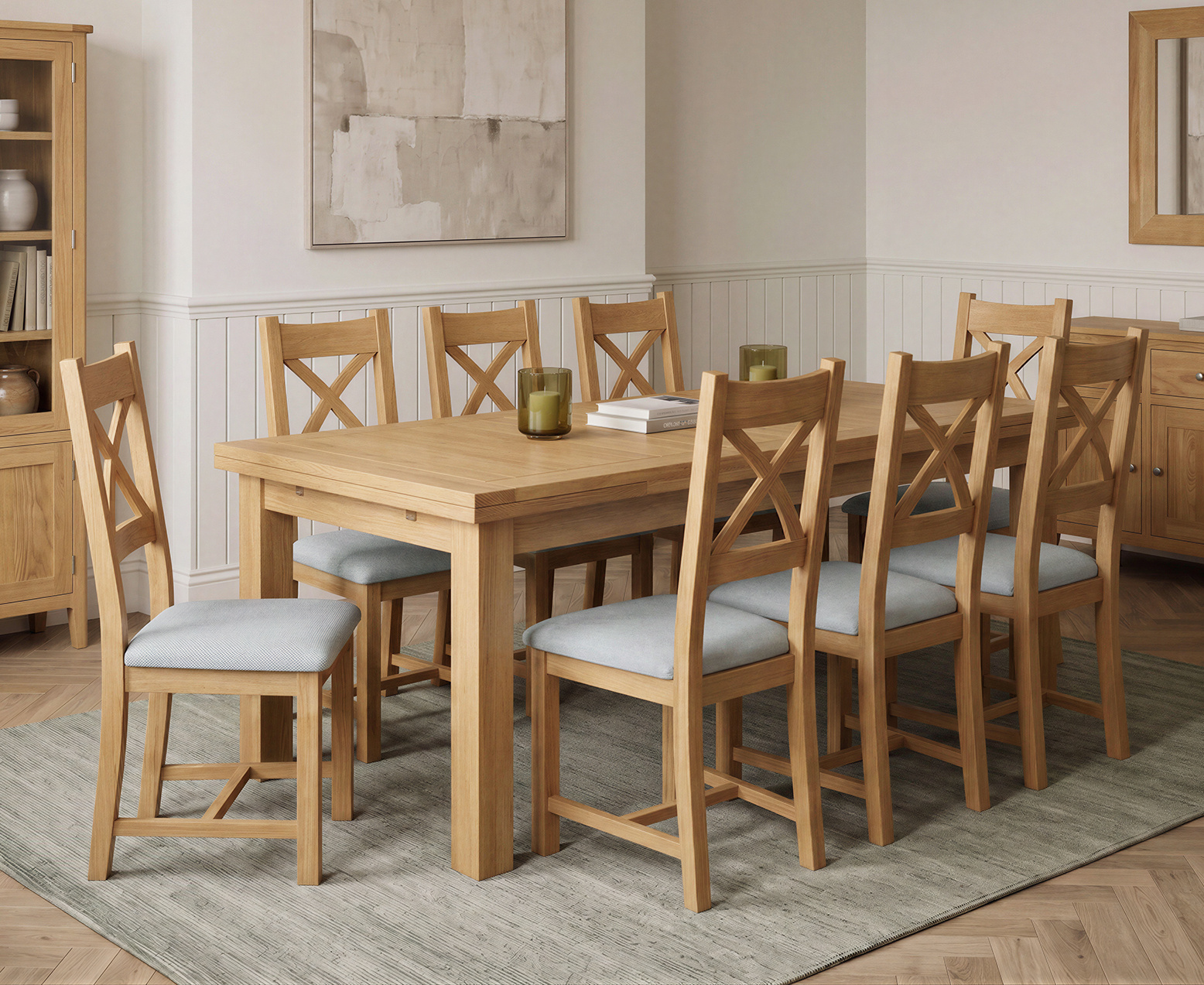 Bernini 110cm Glass Dining Table with 4 Grey Vigo Chairs
