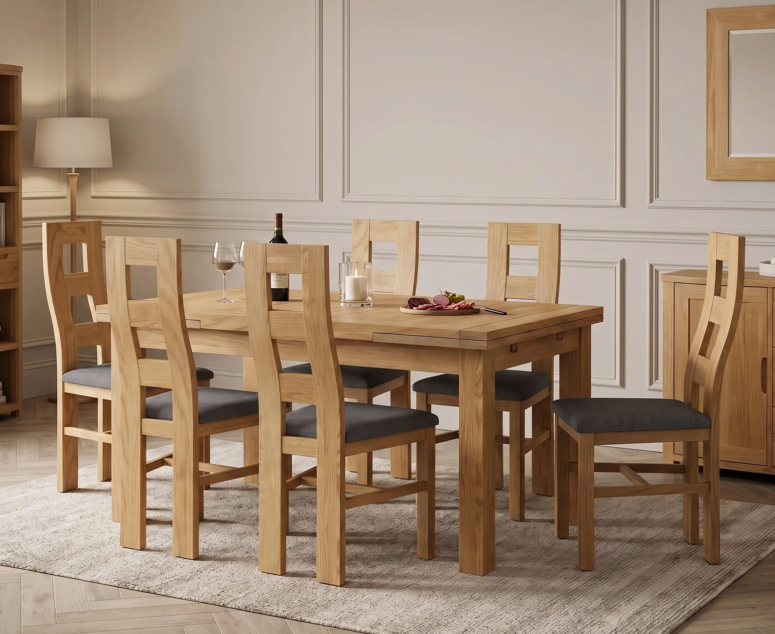 Colby 200cm Oval White Marble Dining Table with 6 Grey Lorenzo Chairs