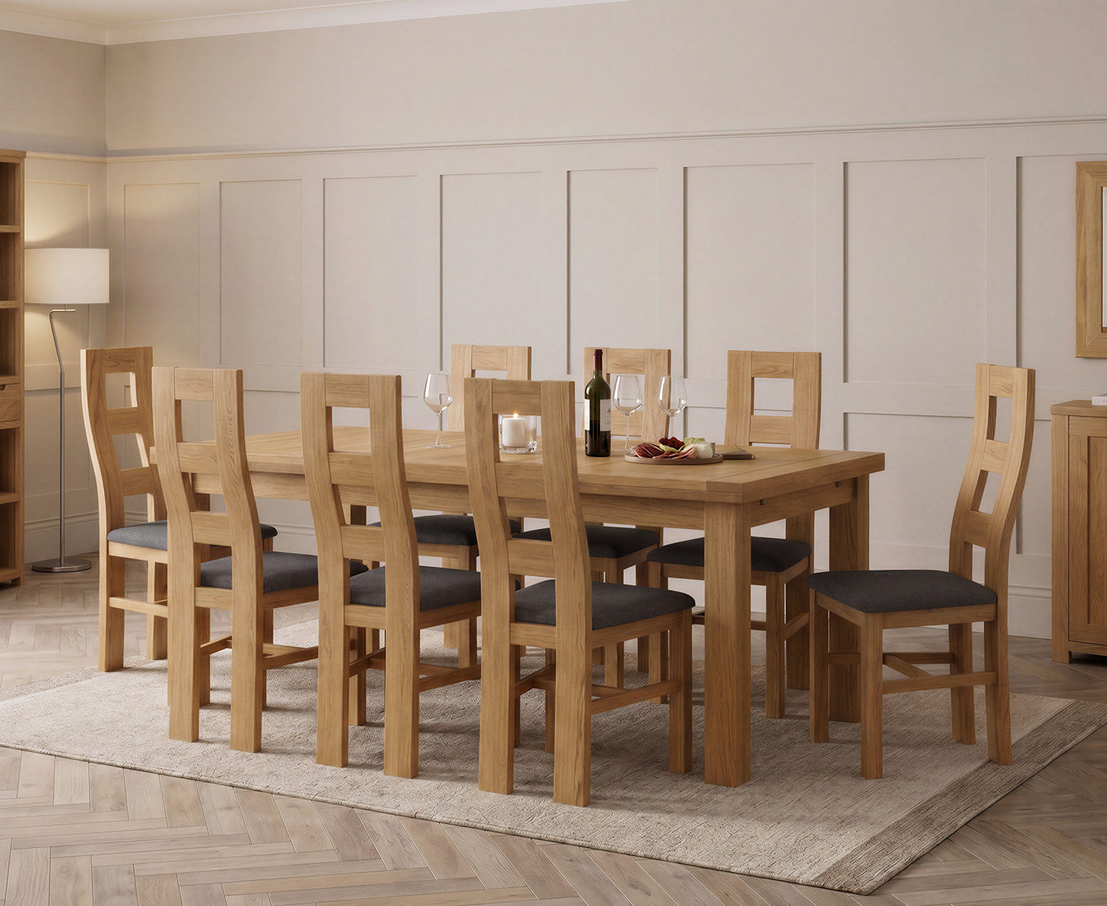 Colby 200cm Oval White Marble Dining Table with 6 Grey Lorenzo Chairs