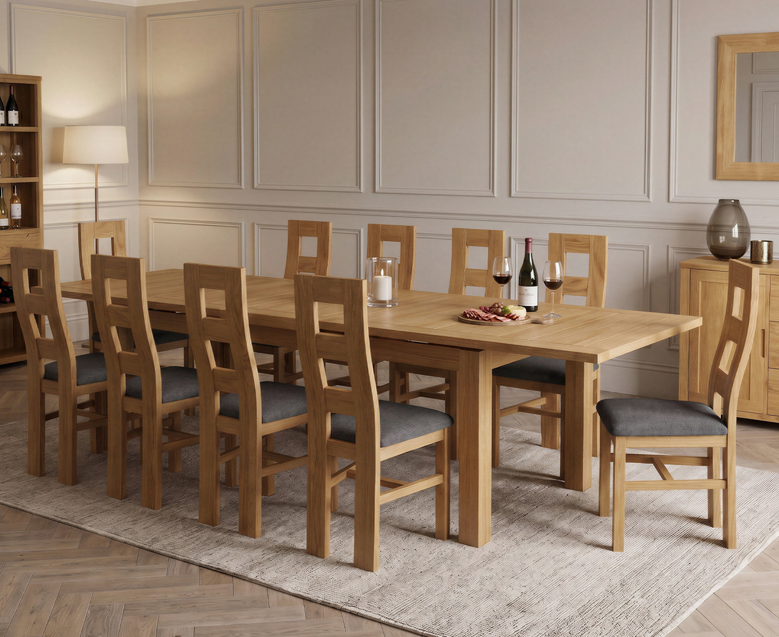Colby 200cm Oval White Marble Dining Table with 6 Grey Lorenzo Chairs