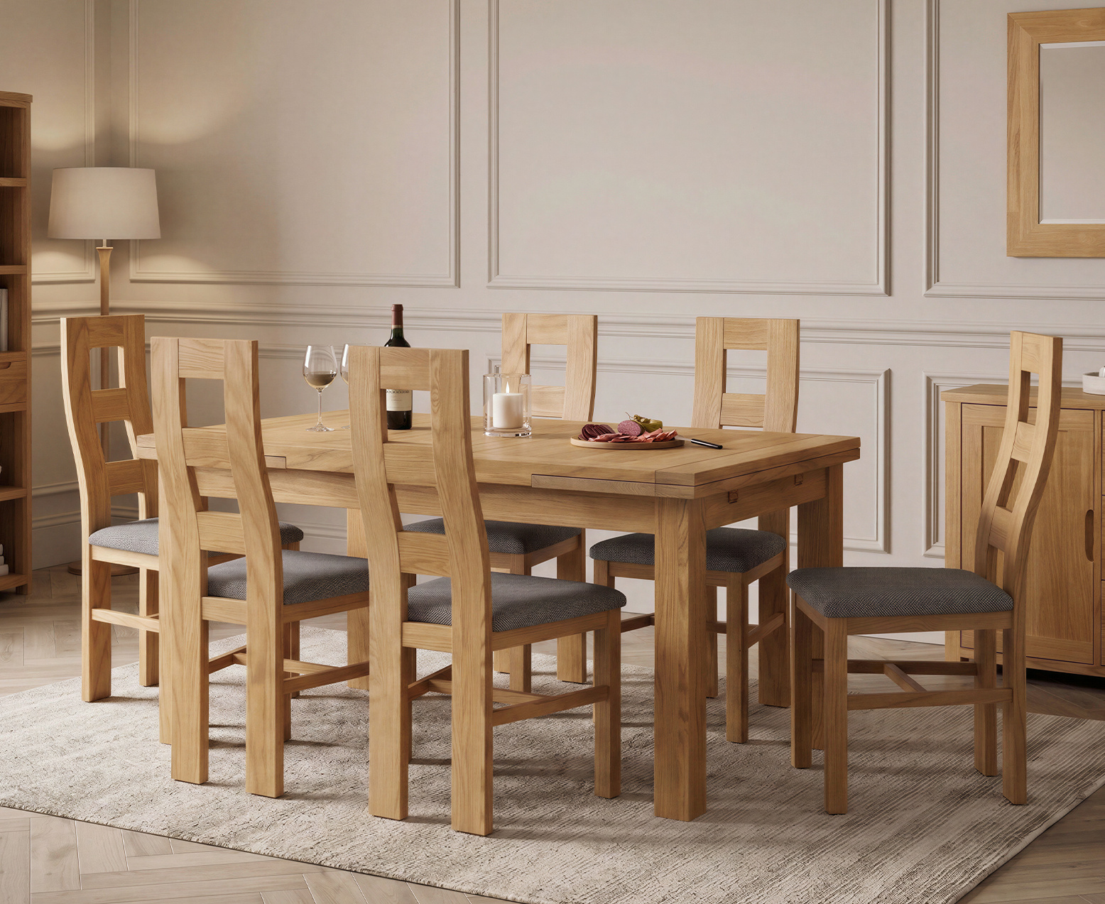 Colby 200cm Oval White Marble Dining Table with 6 Grey Lorenzo Chairs