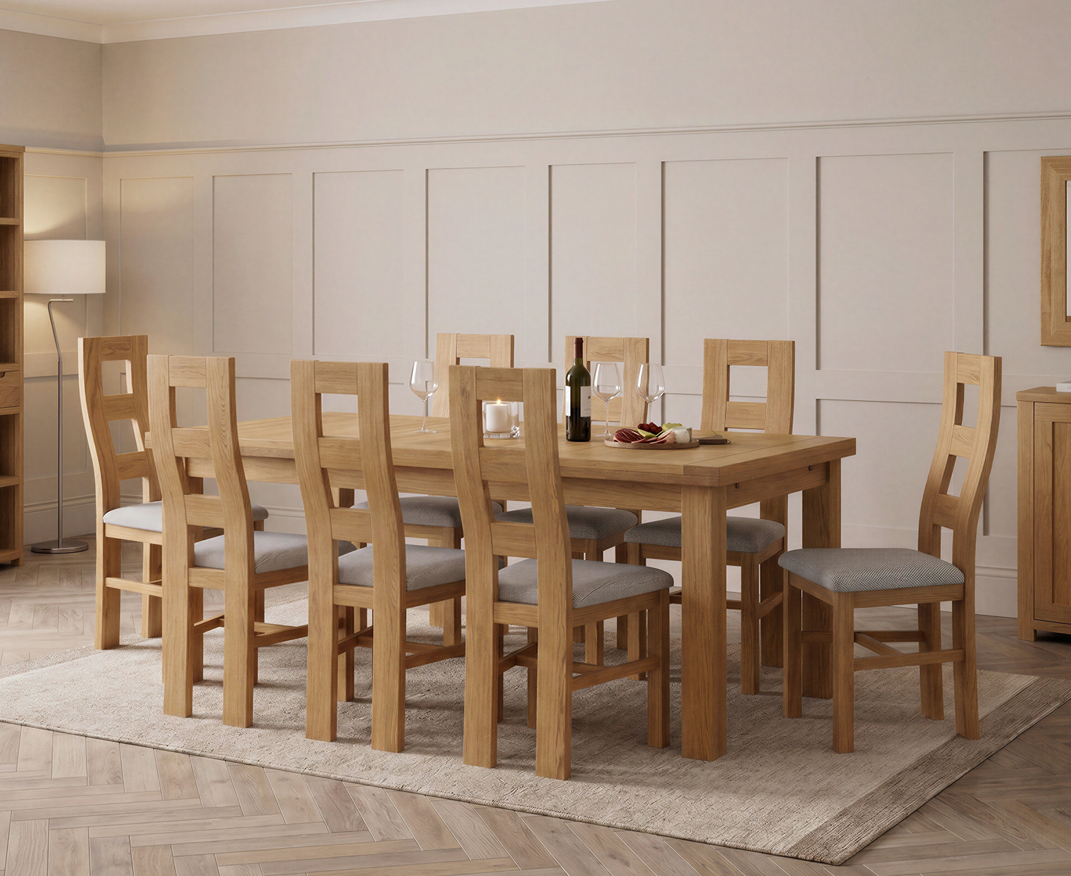 Colby 200cm Oval White Marble Dining Table with 6 Grey Lorenzo Chairs
