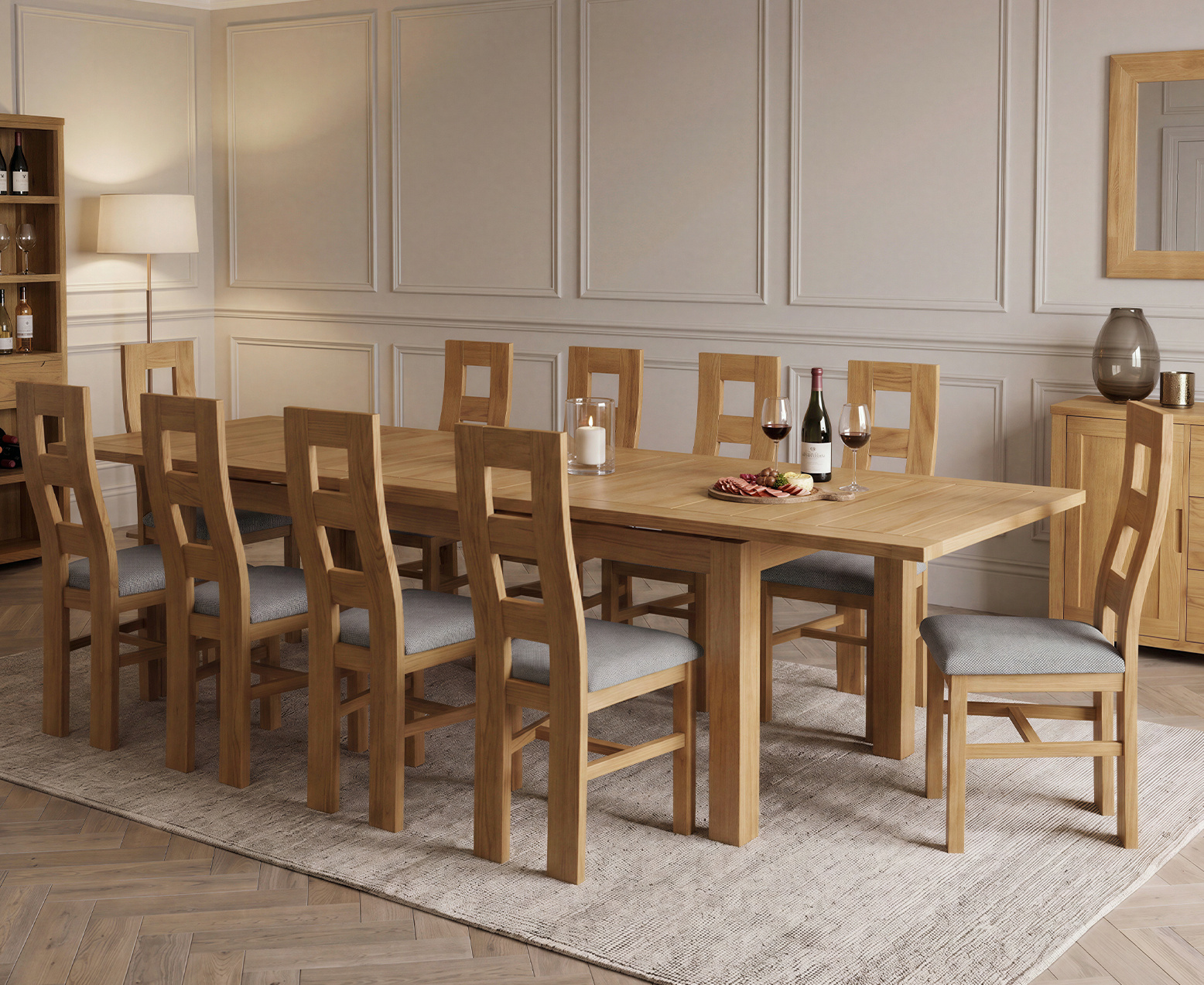 Colby 200cm Oval White Marble Dining Table with 6 Grey Lorenzo Chairs