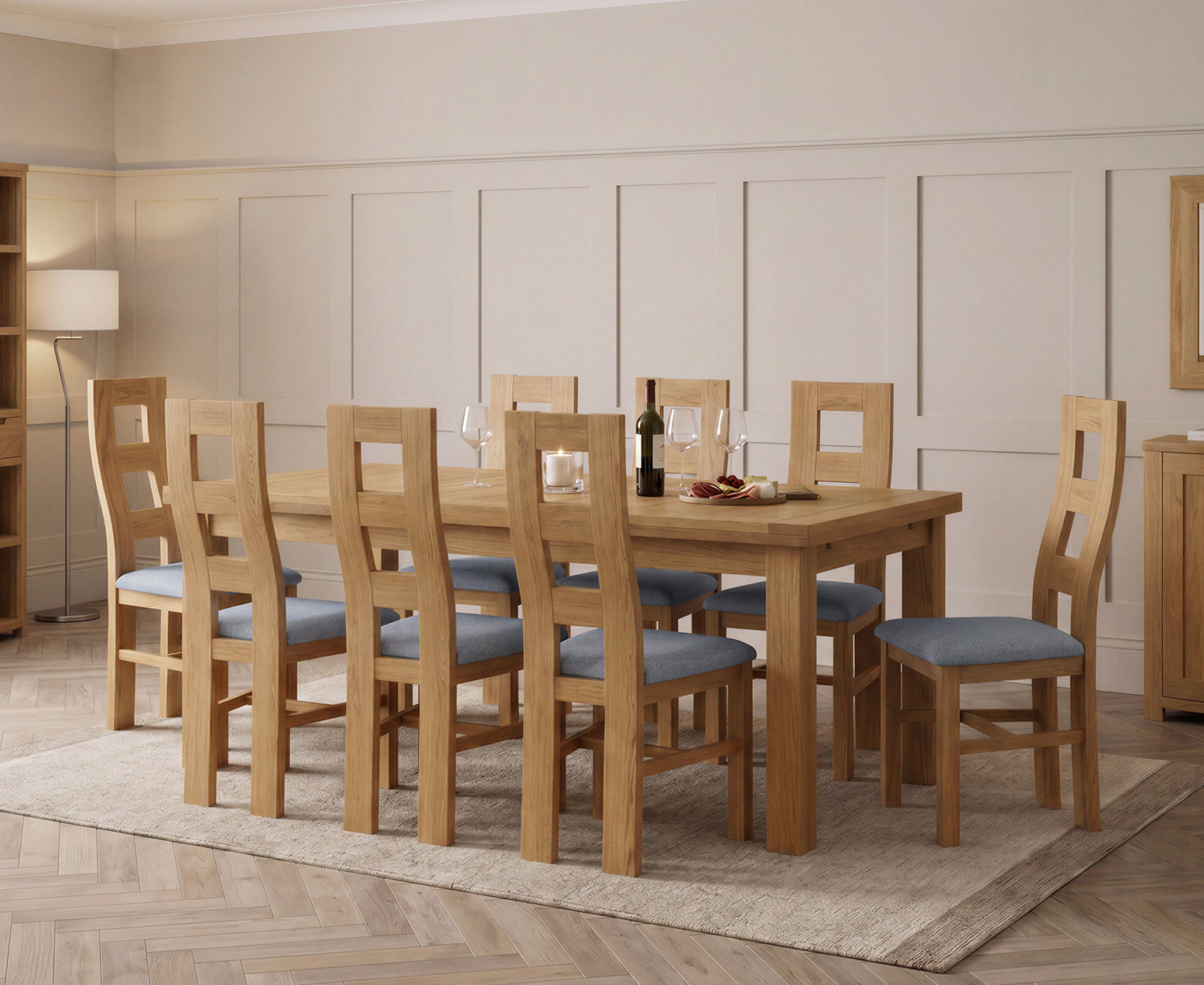 Colby 200cm Oval White Marble Dining Table with 6 Grey Lorenzo Chairs