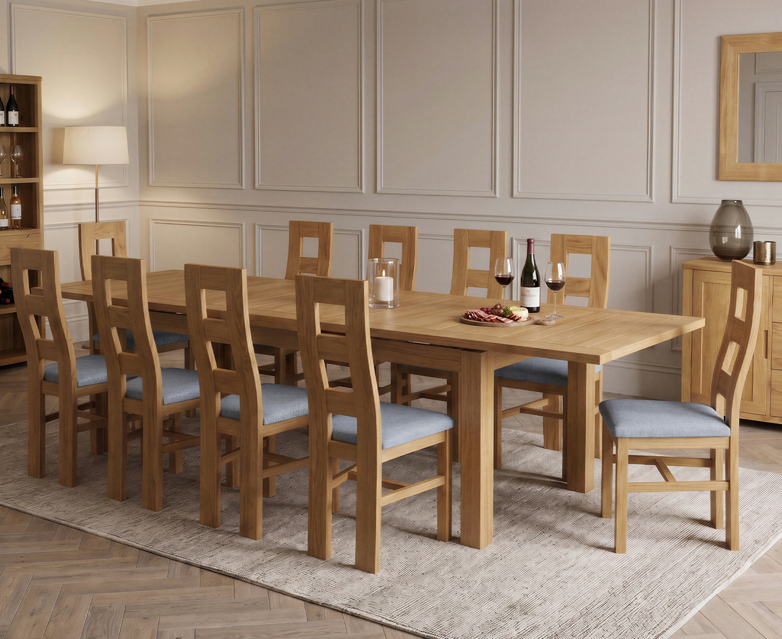 Colby 200cm Oval White Marble Dining Table with 6 Grey Lorenzo Chairs