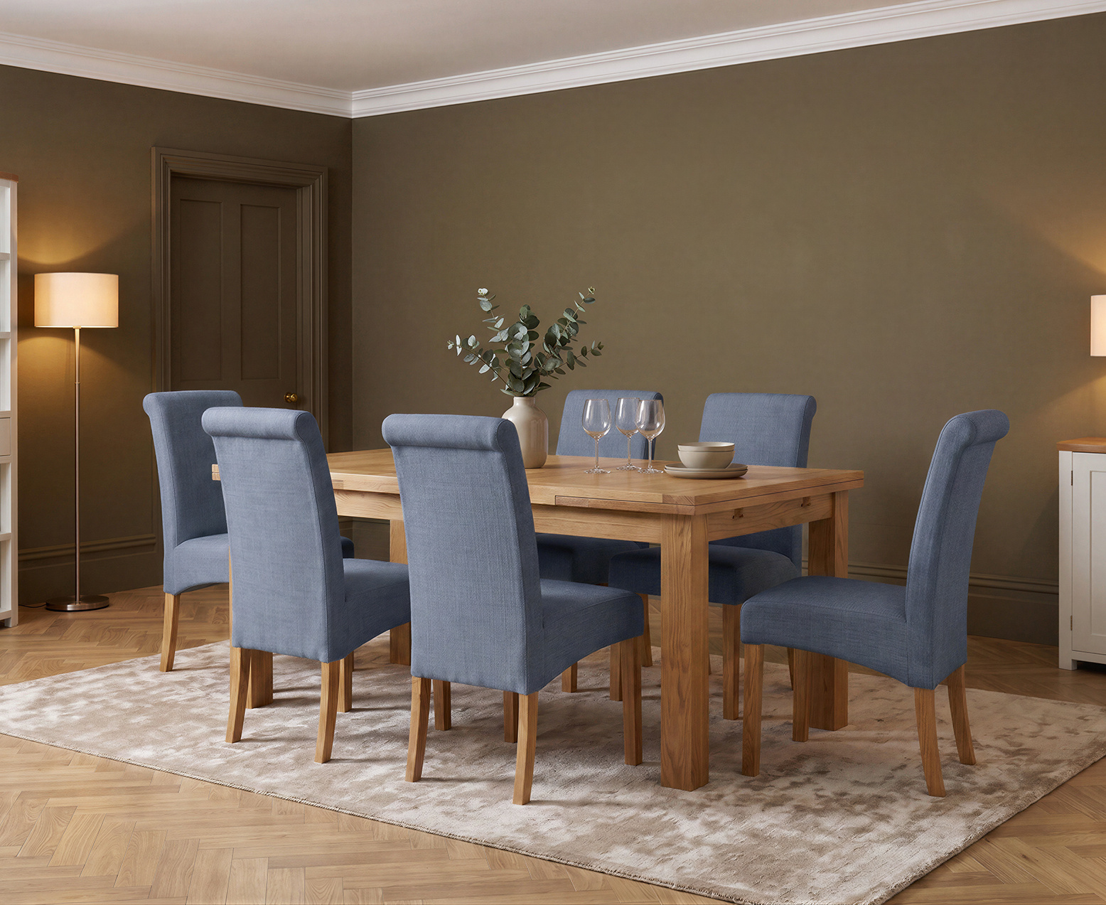 Colby 200cm Oval White Marble Dining Table with 6 Grey Lorenzo Chairs