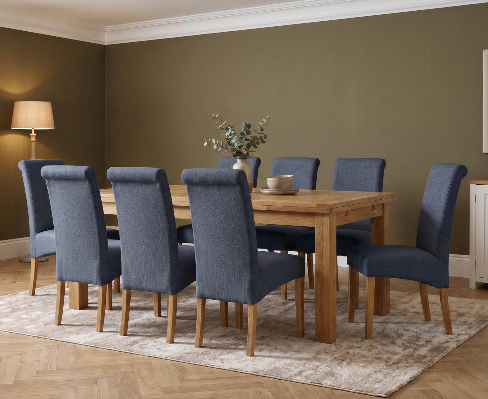 Bernini 110cm Glass Dining Table with 4 Grey Vigo Chairs
