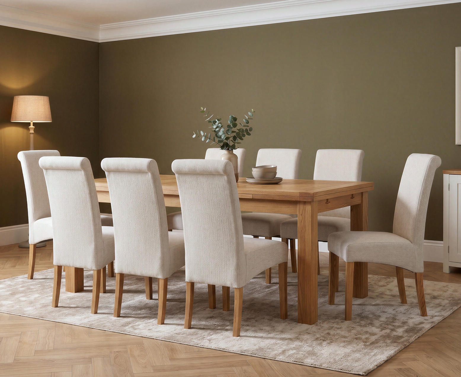 Colby 200cm Oval White Marble Dining Table with 6 Grey Lorenzo Chairs