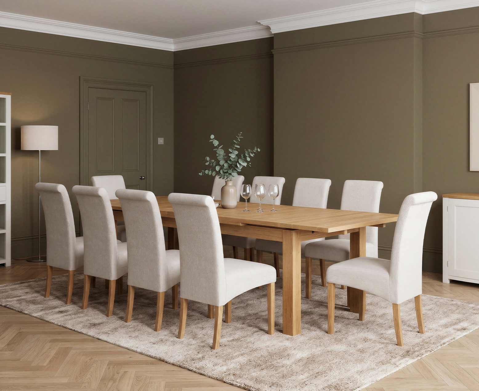 Colby 200cm Oval White Marble Dining Table with 6 Grey Lorenzo Chairs