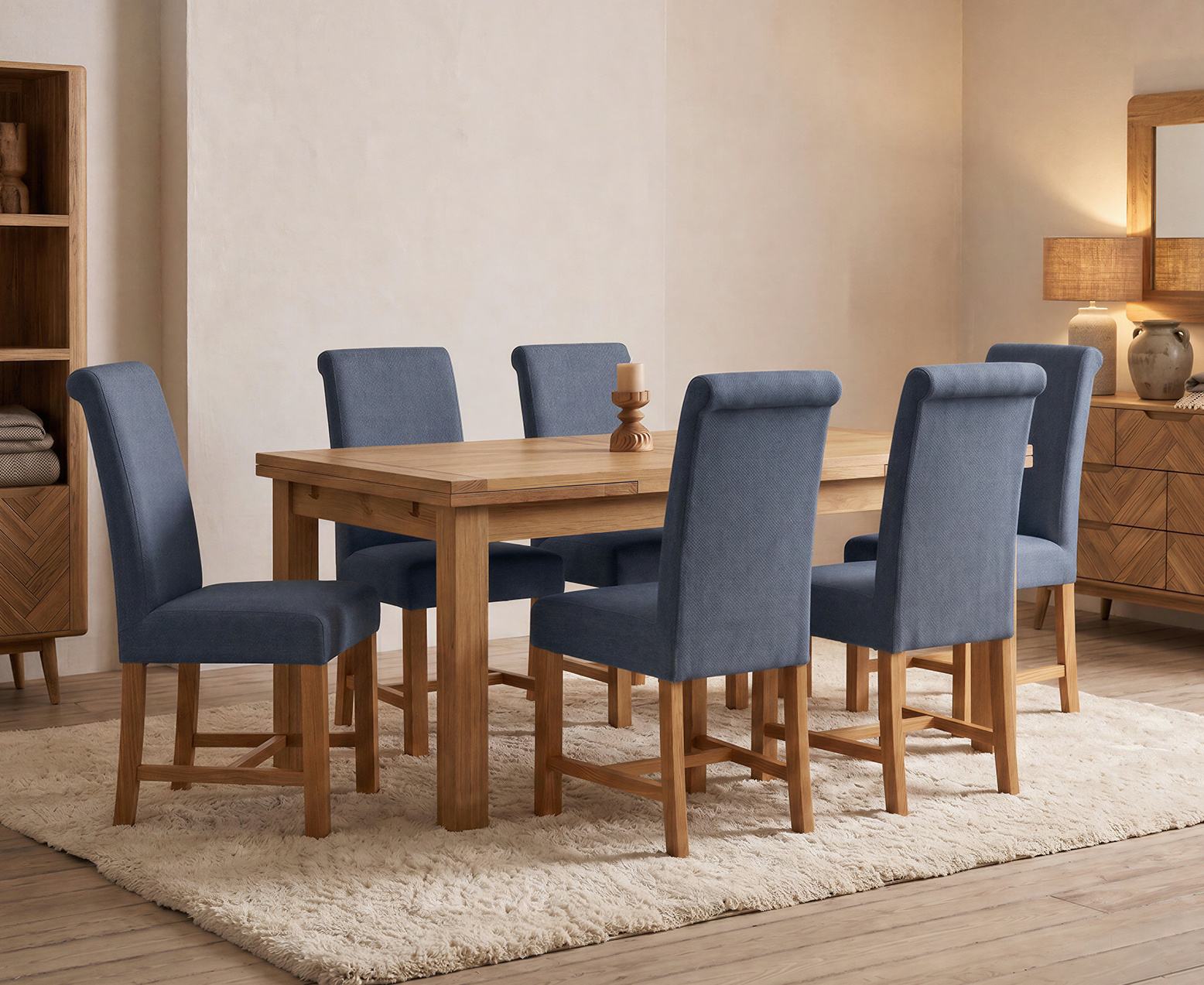 York 150cm Solid Oak Dining Table with 4 Light Grey York Chairs and 2 Oak Benches