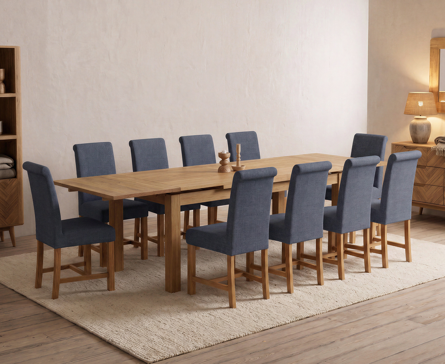 York 150cm Solid Oak Dining Table with 4 Light Grey York Chairs and 2 Oak Benches