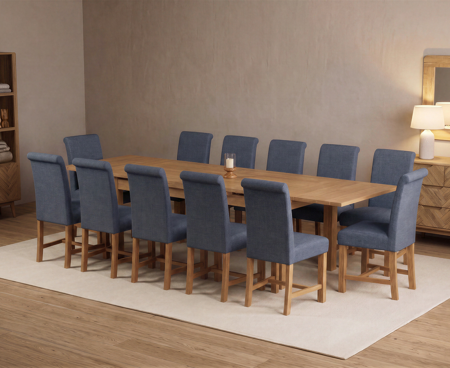 York 150cm Solid Oak Dining Table with 4 Light Grey York Chairs and 2 Oak Benches
