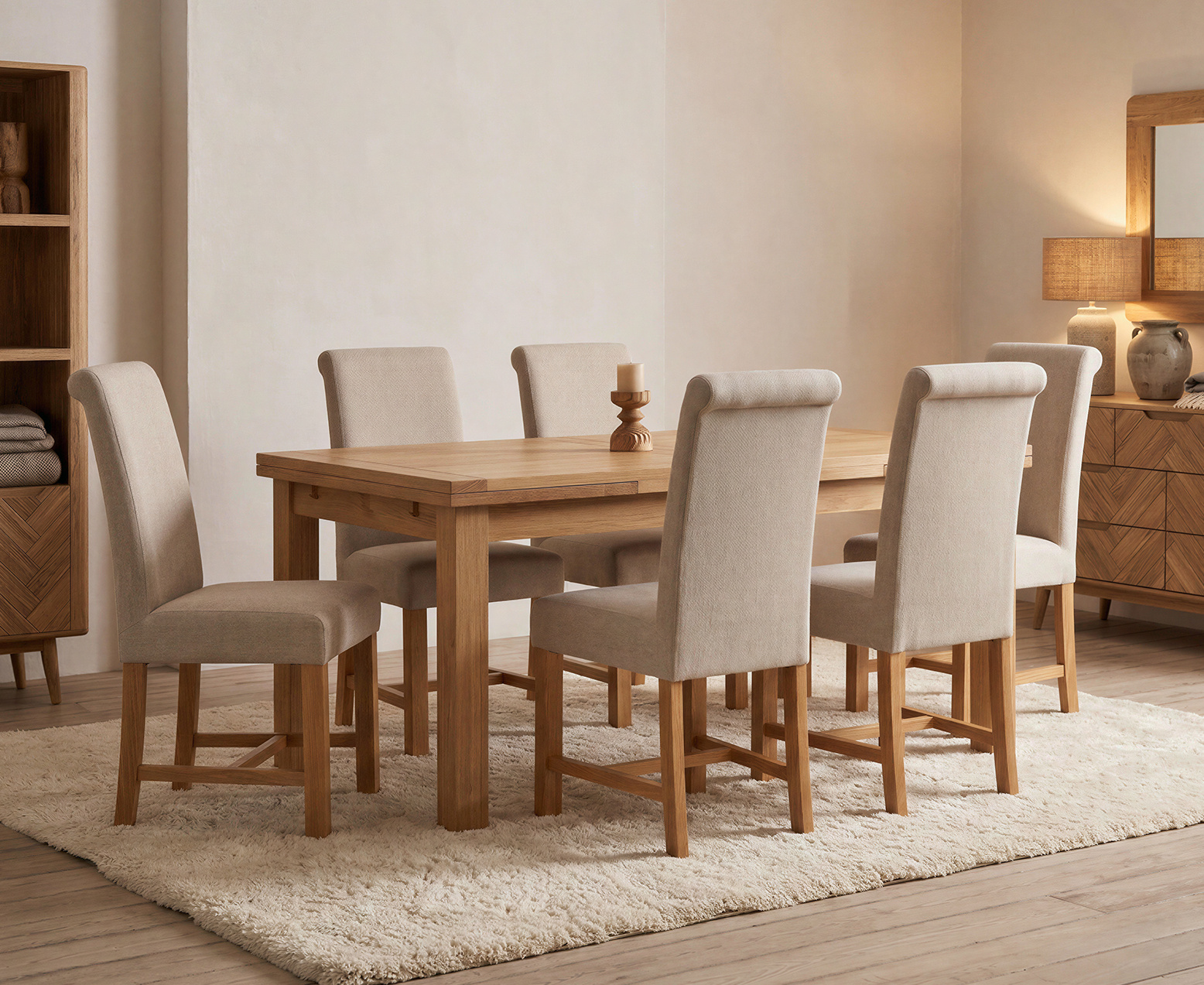 York 150cm Solid Oak Dining Table with 4 Light Grey York Chairs and 2 Oak Benches