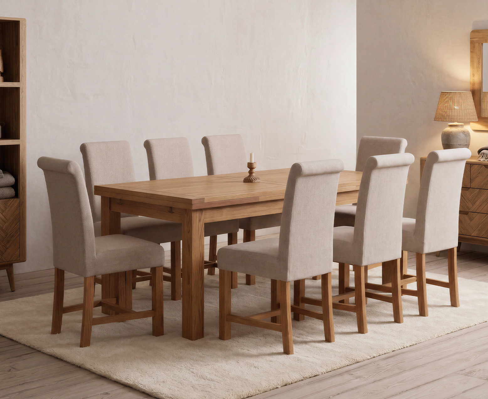 Thetford 180cm Oak Table and 2 Grey Benches