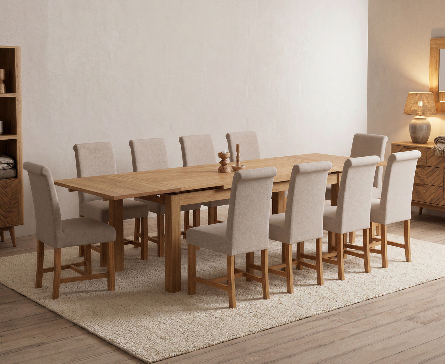 York 150cm Solid Oak Dining Table with 4 Light Grey York Chairs and 2 Oak Benches