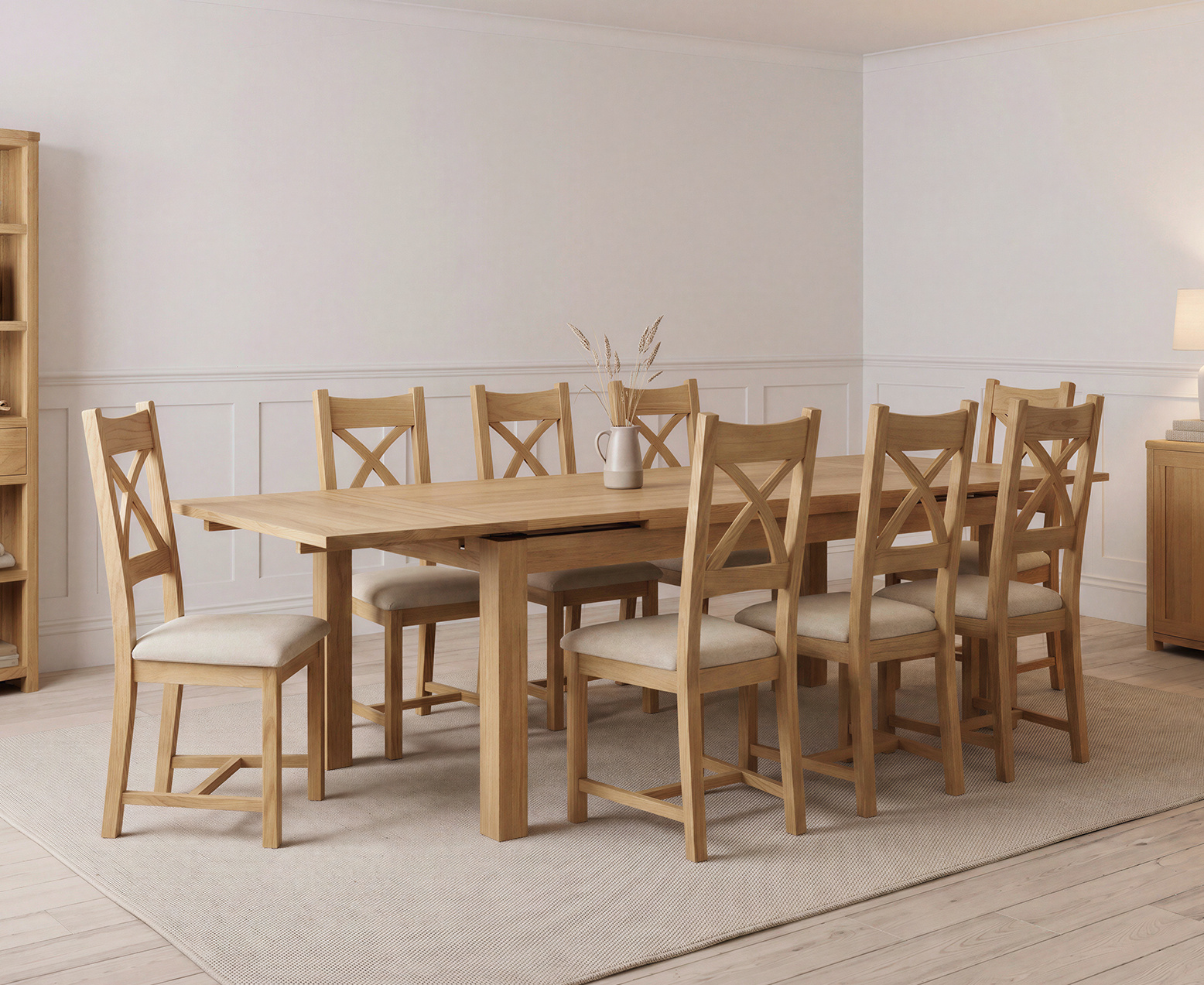 Thetford 180cm Oak Table and 2 Grey Benches