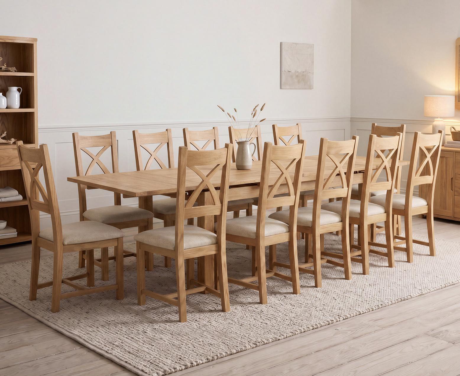 York 150cm Solid Oak Dining Table with 4 Light Grey York Chairs and 2 Oak Benches