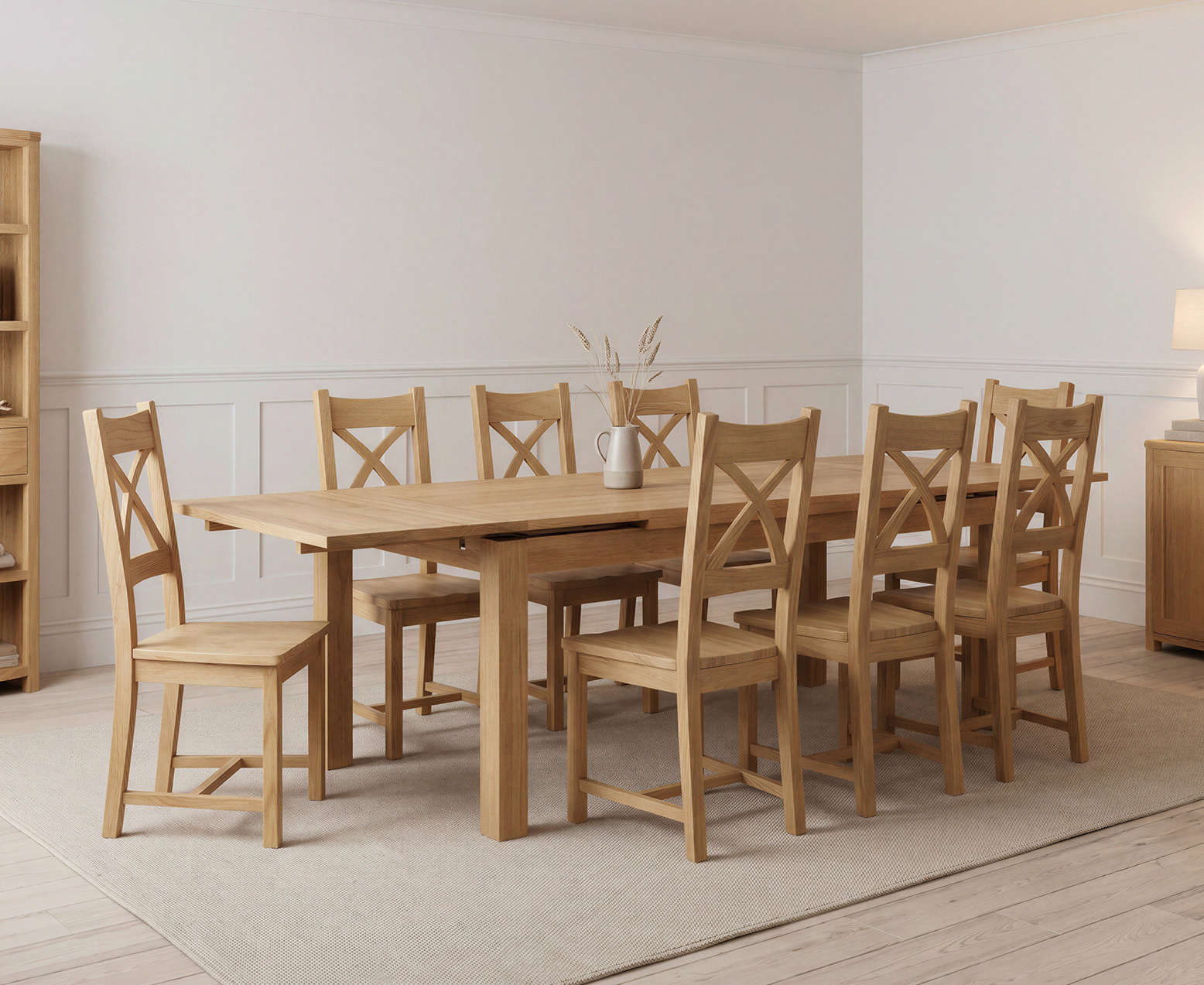 Thetford 180cm Oak Table and 2 Grey Benches