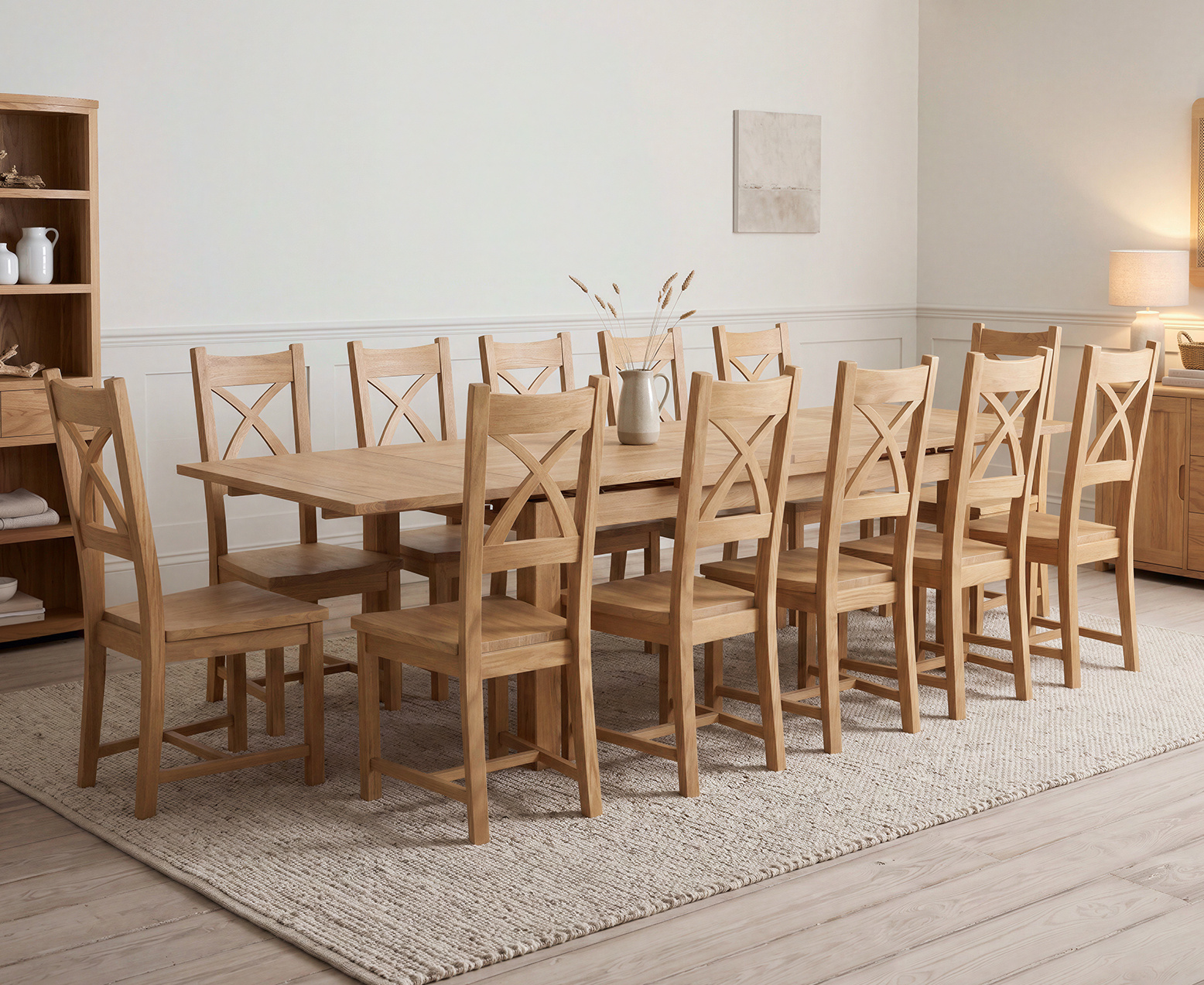 York 150cm Solid Oak Dining Table with 4 Light Grey York Chairs and 2 Oak Benches