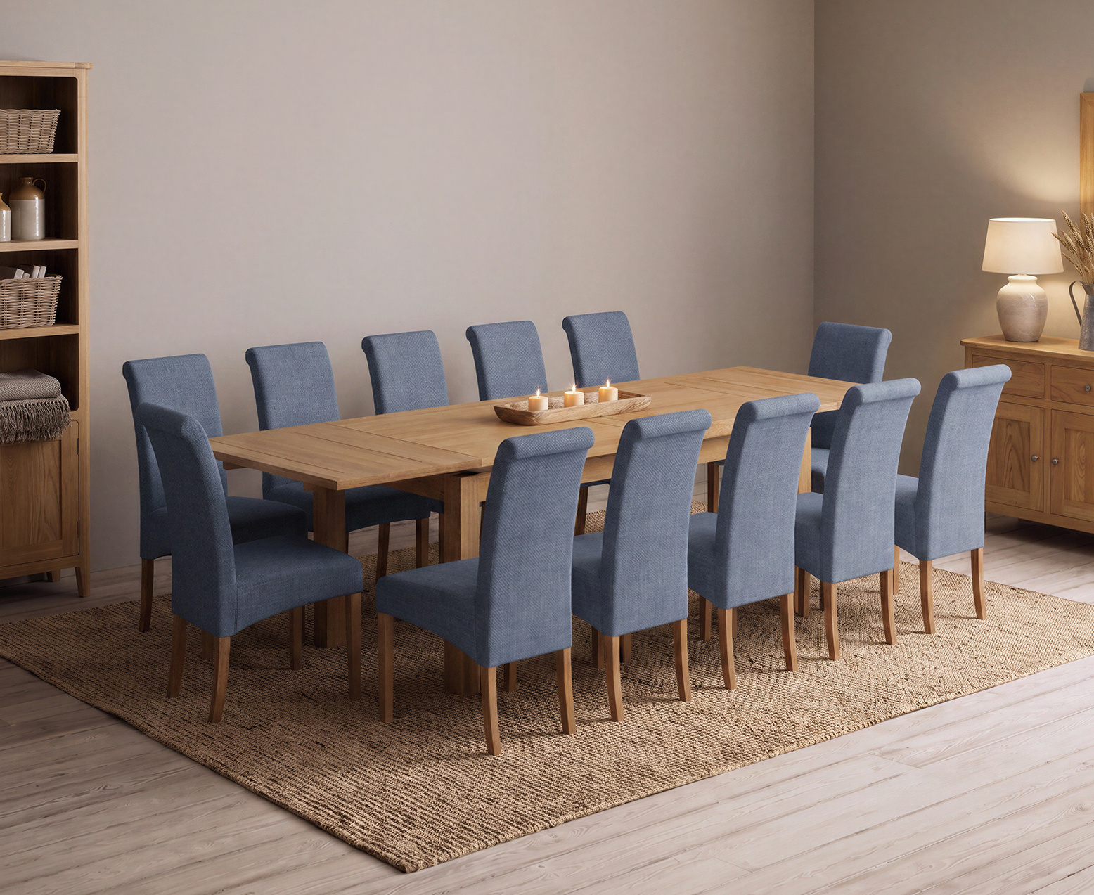 York 150cm Solid Oak Dining Table with 4 Light Grey York Chairs and 2 Oak Benches