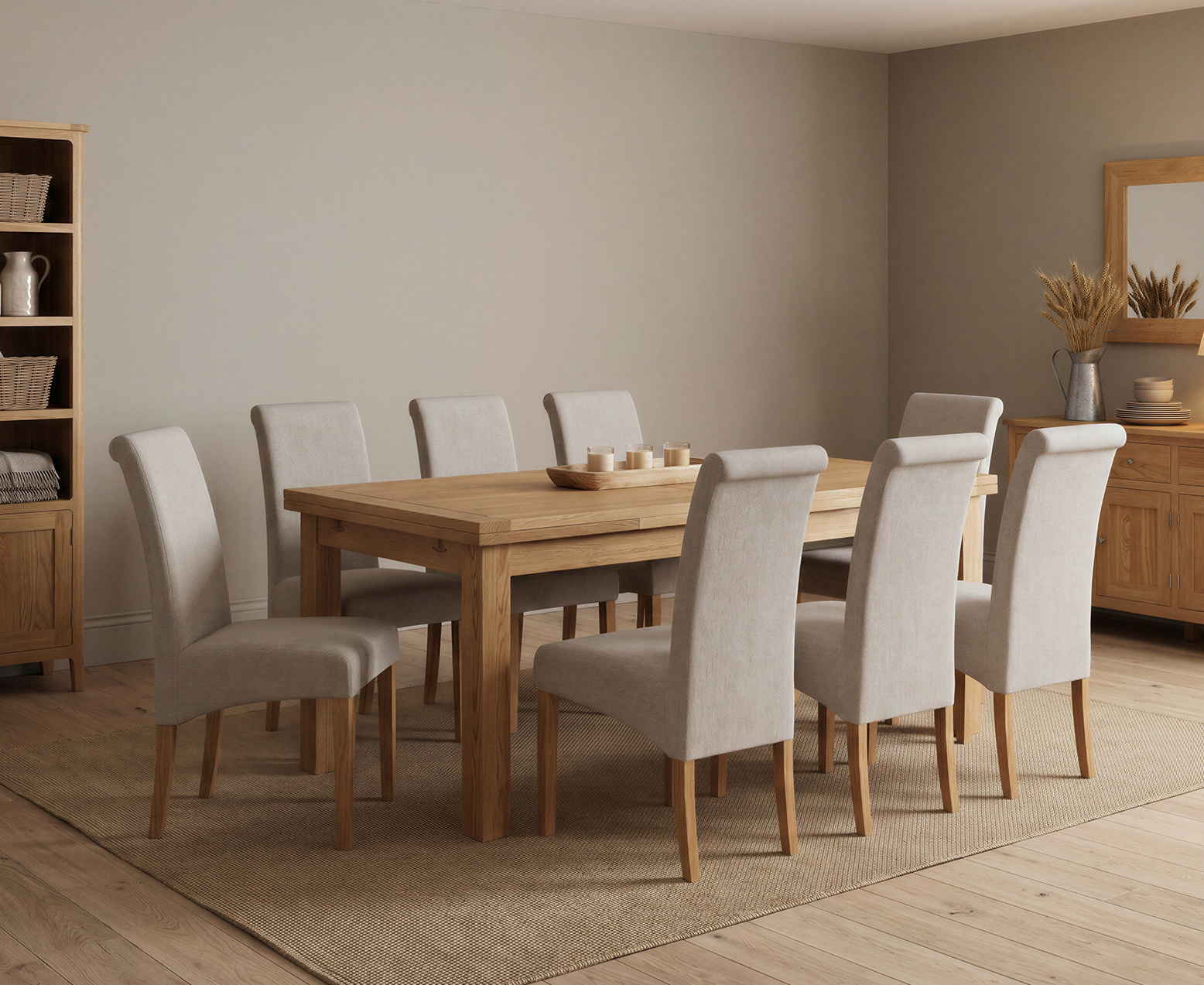 Thetford 180cm Oak Table and 2 Grey Benches