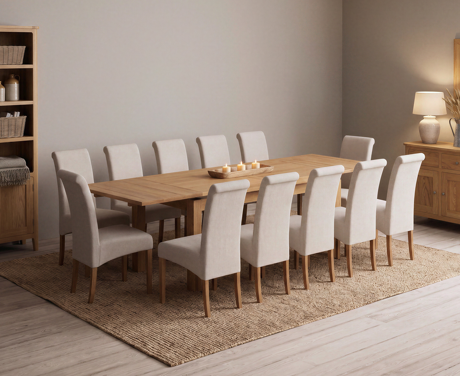 York 150cm Solid Oak Dining Table with 4 Light Grey York Chairs and 2 Oak Benches