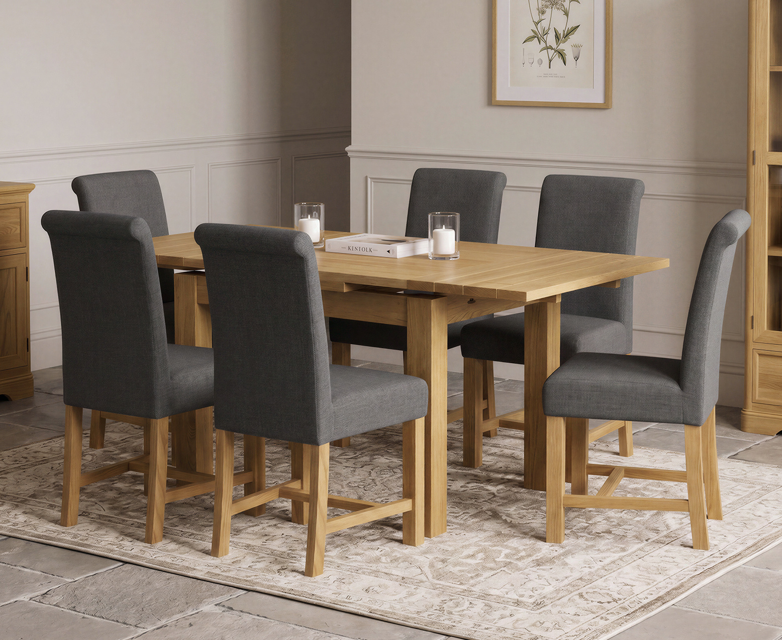 Colby 200cm Oval White Marble Dining Table with 6 Grey Sienna Chairs