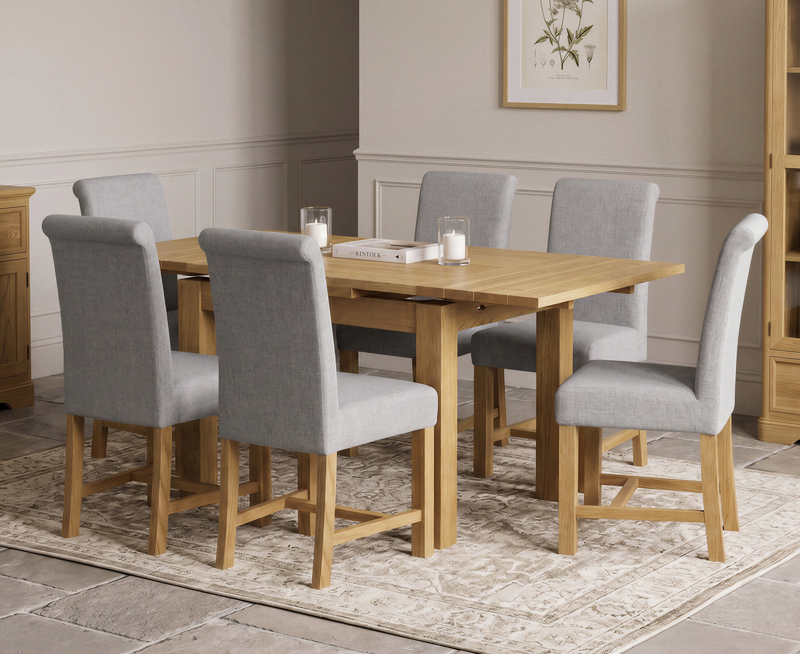 Colby 200cm Oval White Marble Dining Table with 6 Grey Lorenzo Chairs